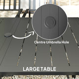 Steel 6 Seater Garden Dining Set With Parasol Hole for Poolside - Velmora