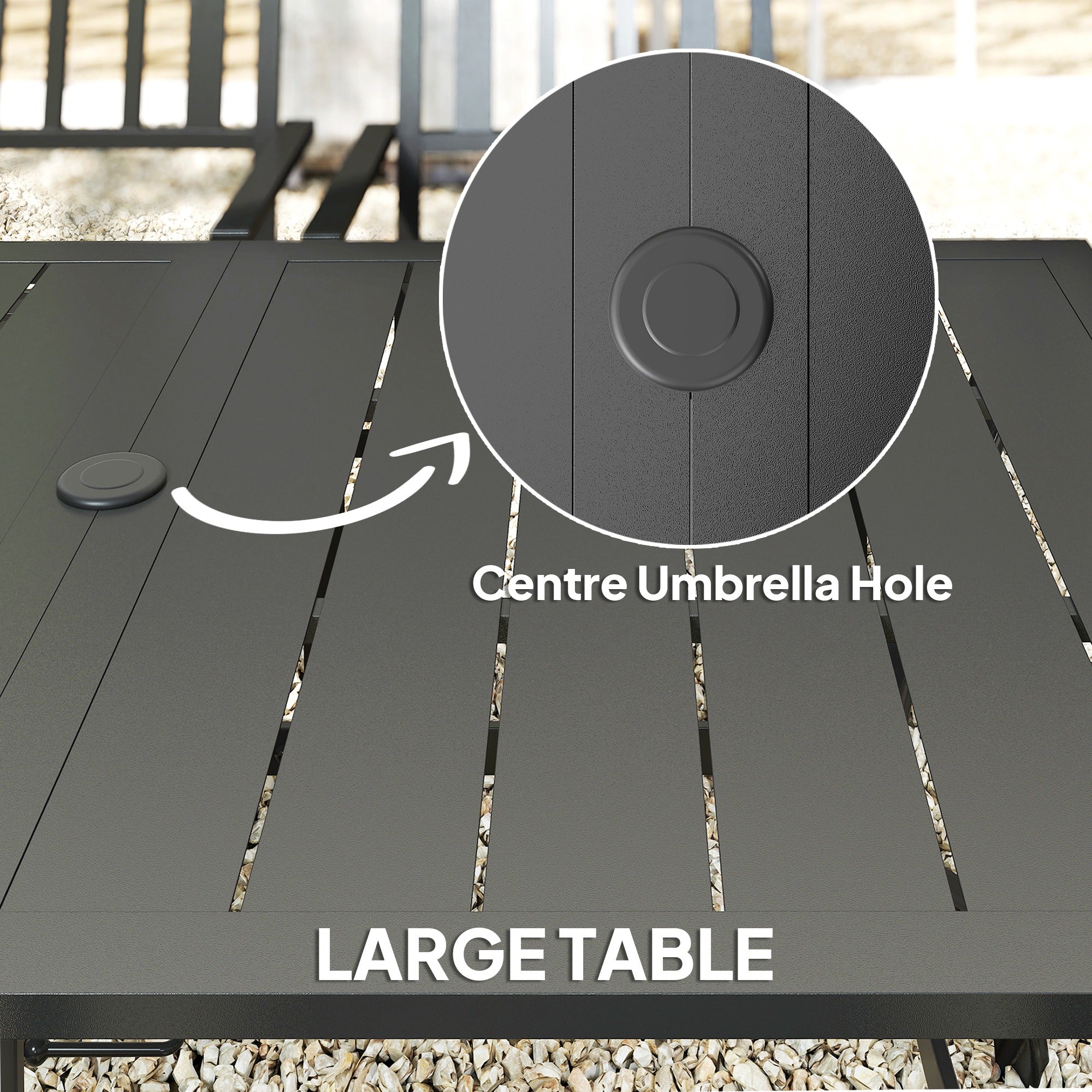 Steel 6 Seater Garden Dining Set With Parasol Hole for Poolside - Velmora