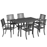 Steel 6 Seater Garden Dining Set With Parasol Hole for Poolside - Velmora