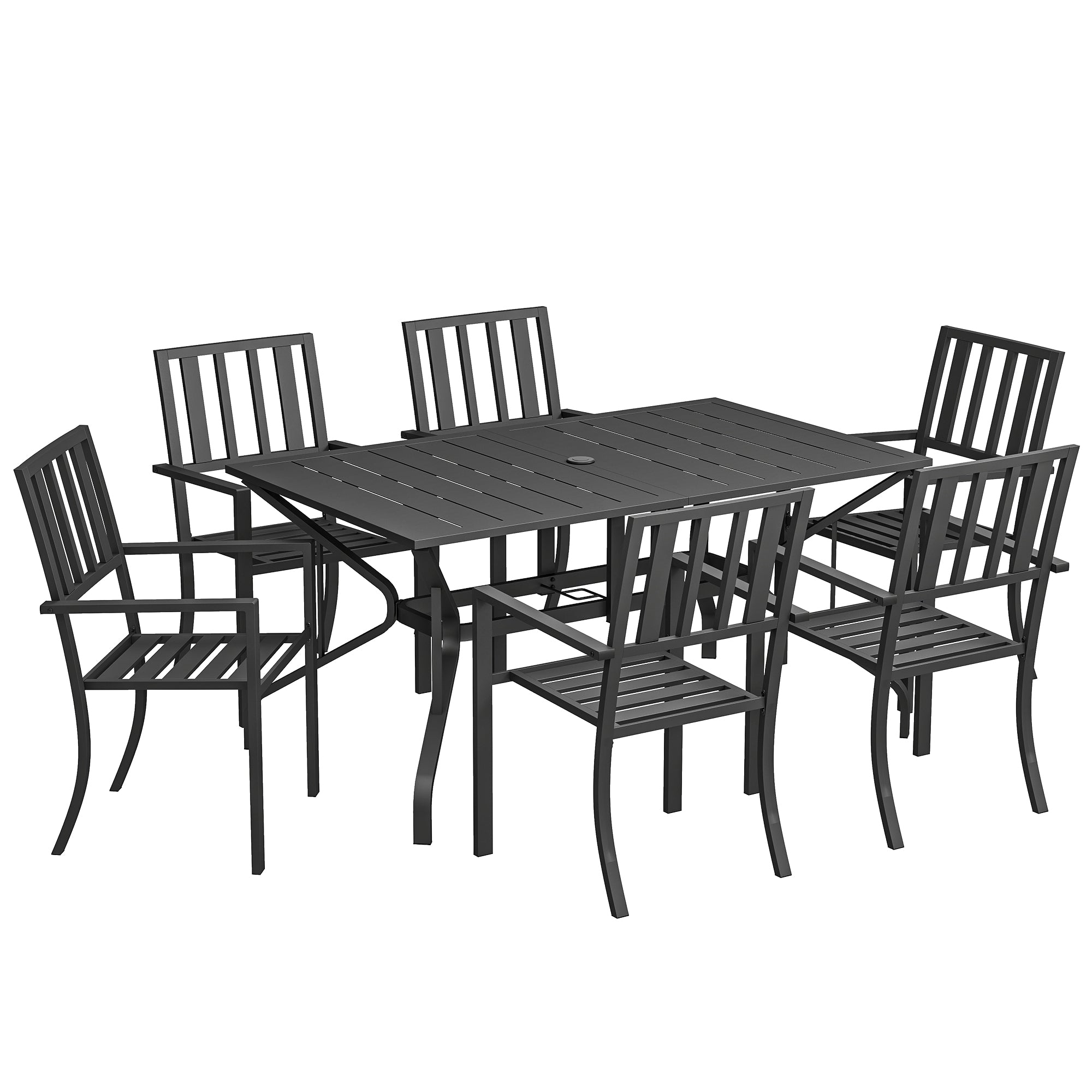 Steel 6 Seater Garden Dining Set With Parasol Hole for Poolside - Velmora