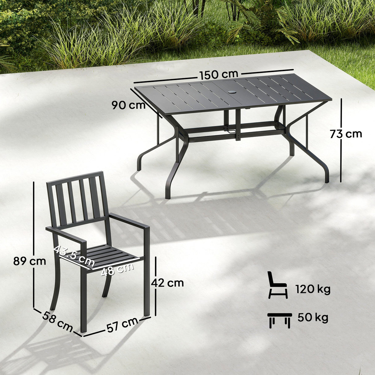 Steel 6 Seater Garden Dining Set With Parasol Hole for Poolside - Velmora