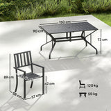 Steel 6 Seater Garden Dining Set With Parasol Hole for Poolside - Velmora
