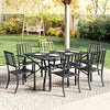 Steel 6 Seater Garden Dining Set With Parasol Hole for Poolside - Velmora