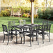 Steel 6 Seater Garden Dining Set With Parasol Hole for Poolside - Velmora