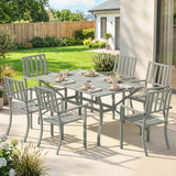 Steel 6 Seater Garden Dining Set With Parasol Hole for Poolside - Velmora