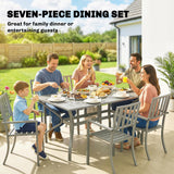 Steel 6 Seater Garden Dining Set With Parasol Hole for Poolside - Velmora