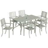 Steel 6 Seater Garden Dining Set With Parasol Hole for Poolside - Velmora