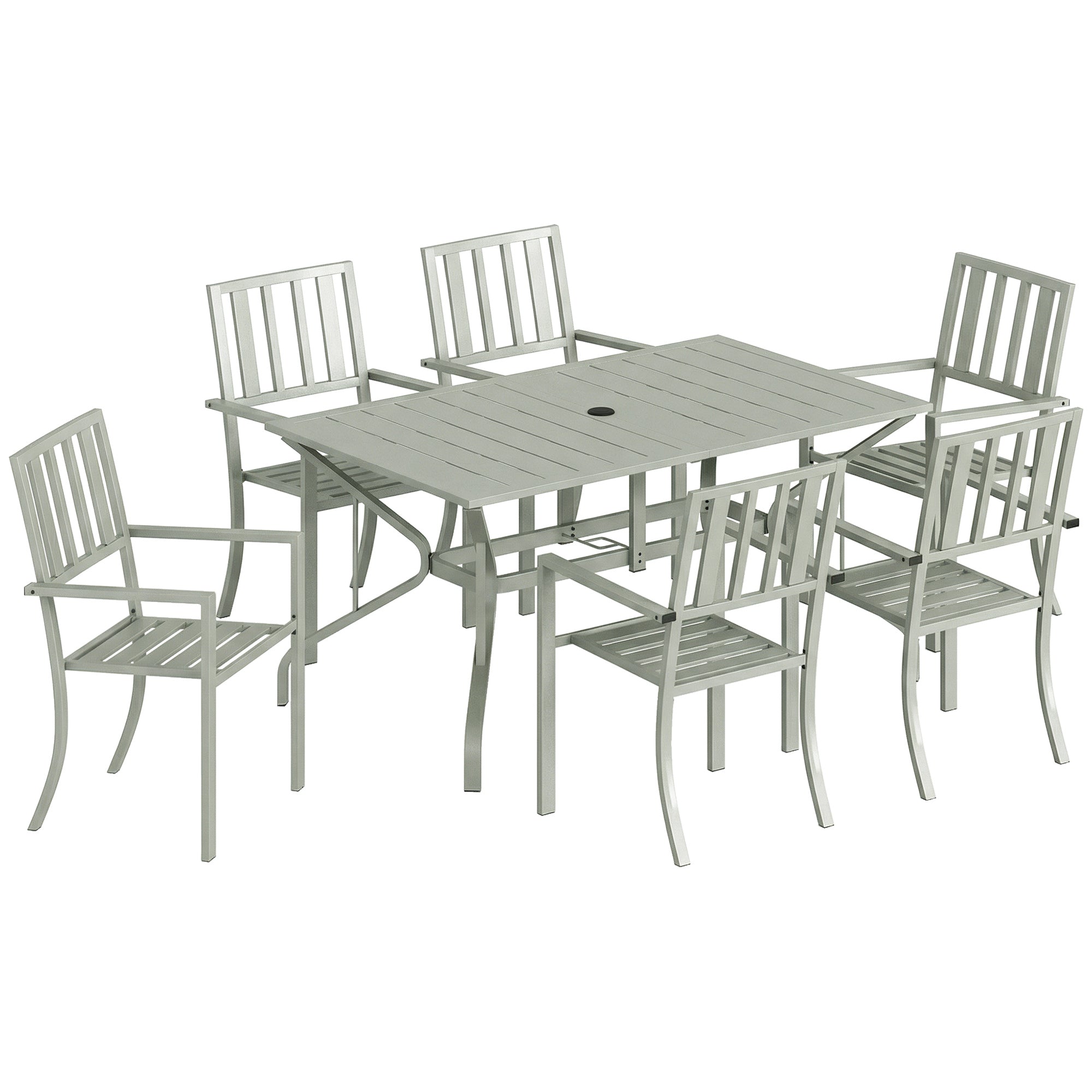 Steel 6 Seater Garden Dining Set With Parasol Hole for Poolside - Velmora