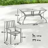 Steel 6 Seater Garden Dining Set With Parasol Hole for Poolside - Velmora