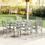Steel 6 Seater Garden Dining Set With Parasol Hole for Poolside - Velmora
