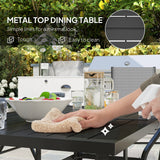 Steel 6 Seater Garden Dining Set With Parasol Hole and Texteline Fabric Chairs - Velmora