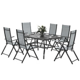 Steel 6 Seater Garden Dining Set With Parasol Hole and Texteline Fabric Chairs - Velmora