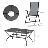 Steel 6 Seater Garden Dining Set With Parasol Hole and Texteline Fabric Chairs - Velmora
