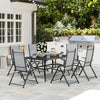 Steel 6 Seater Garden Dining Set With Parasol Hole and Texteline Fabric Chairs - Velmora