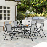 Steel 6 Seater Garden Dining Set With Parasol Hole and Texteline Fabric Chairs - Velmora