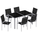 Steel 6 Seater Garden Dining Set With Table and 6 Stackable Chairs - Velmora