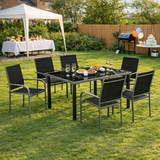 Steel 6 Seater Garden Dining Set With Table and 6 Stackable Chairs - Velmora