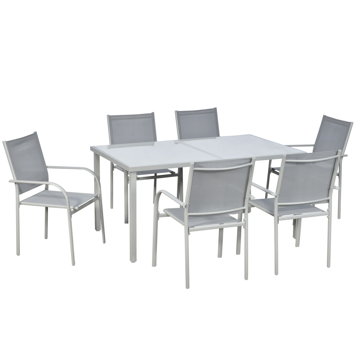 Steel 6 Seater Garden Dining Set With Table and 6 Stackable Chairs - Velmora