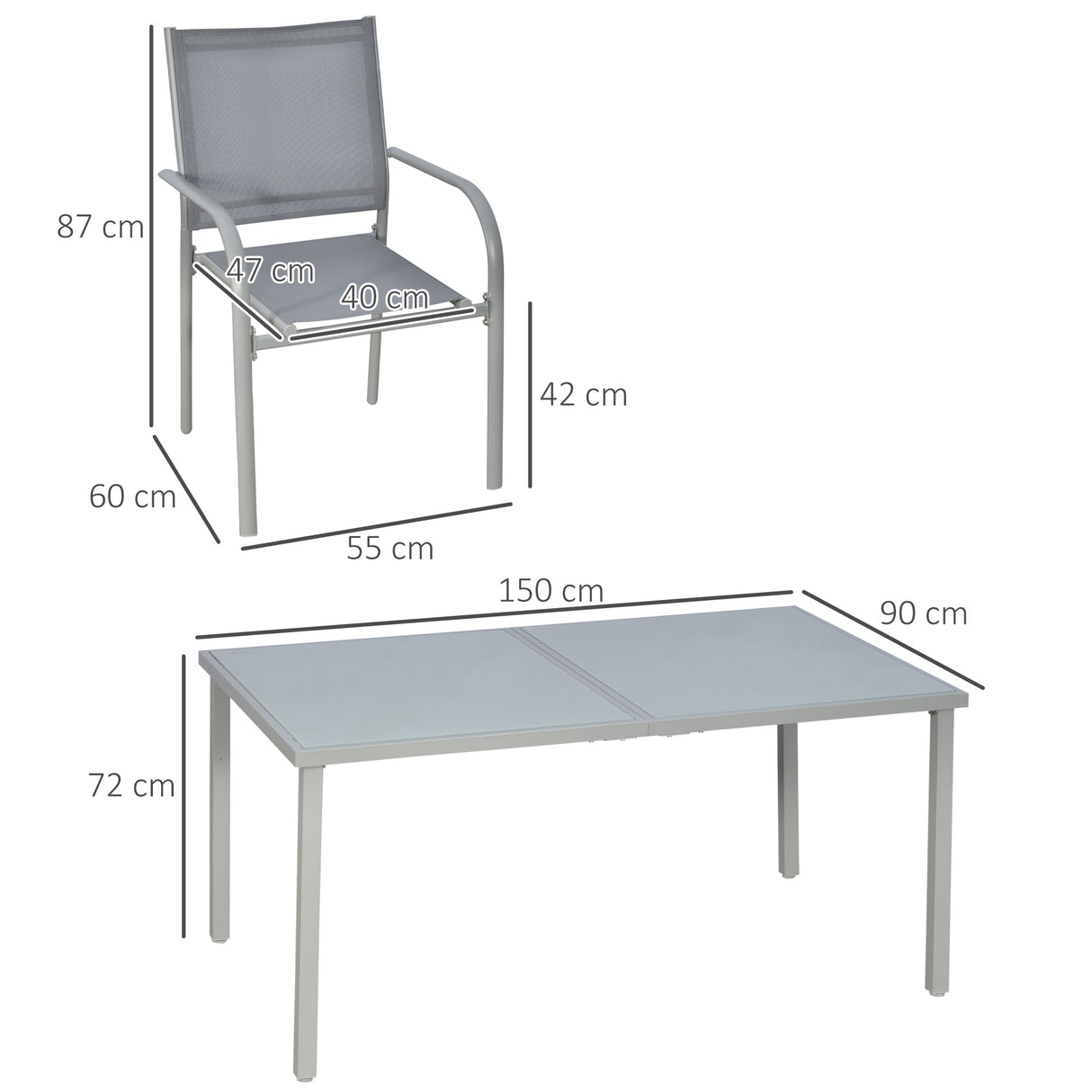 Steel 6 Seater Garden Dining Set With Table and 6 Stackable Chairs - Velmora