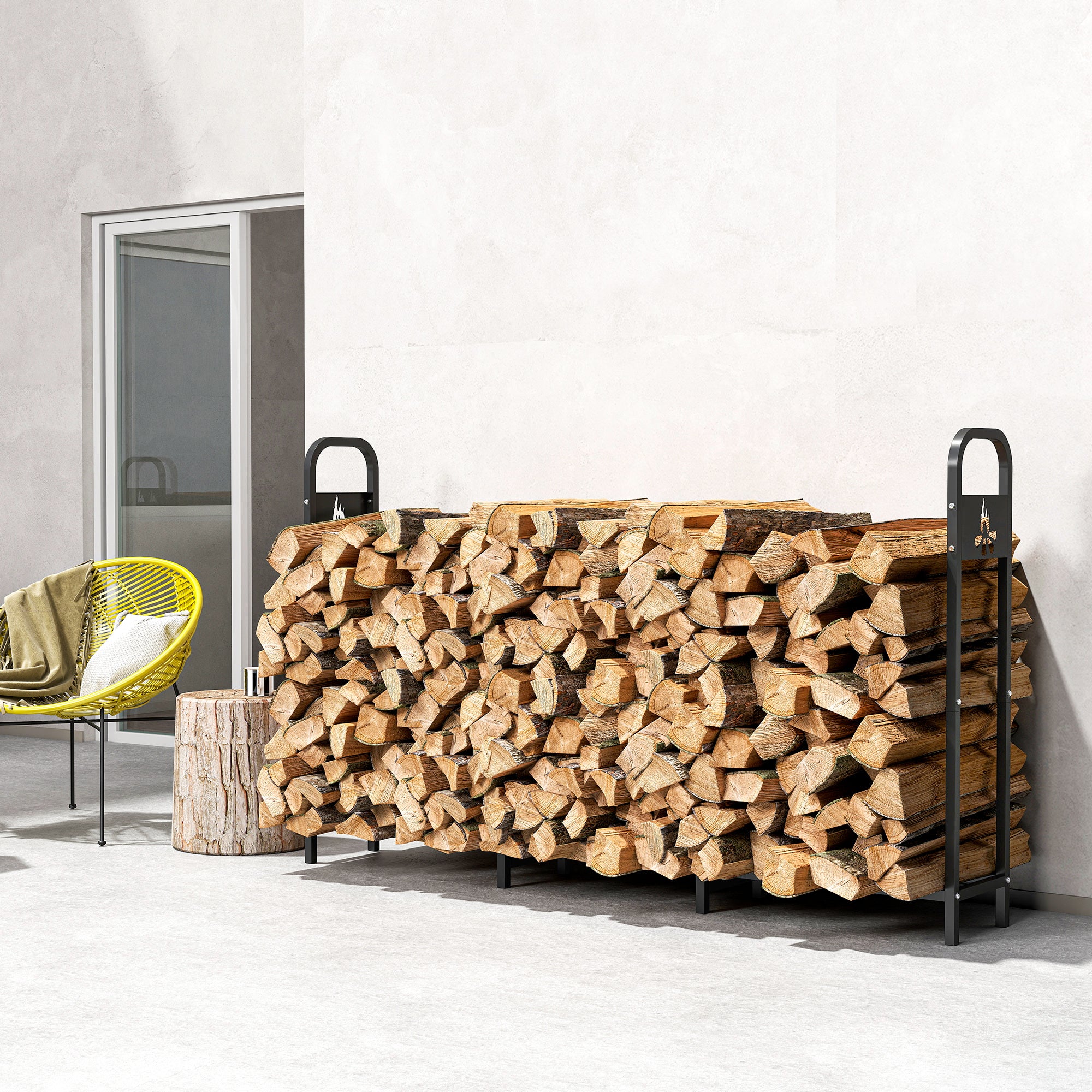 Steel 6.5 ft Firewood Storage Shelf Log Rack With 300 kg Capacity - Velmora