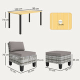 Steel 7 Pieces Garden Dining Set With 4 Poly Rattan Armchairs And 4 Footstools - Velmora