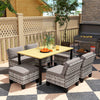 Steel 7 Pieces Garden Dining Set With 4 Poly Rattan Armchairs And 4 Footstools - Velmora
