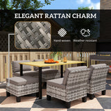 Steel 7 Pieces Garden Dining Set With 4 Poly Rattan Armchairs And 4 Footstools - Velmora