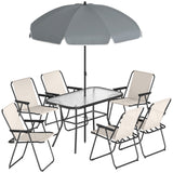 Steel 8 Piece Garden Dining Set With Parasol And 6 Folding Chairs - Velmora