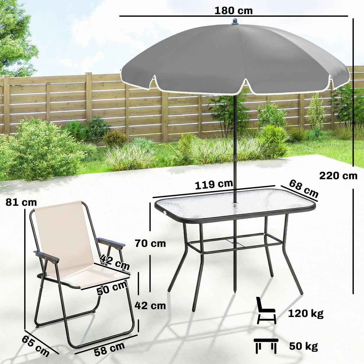Steel 8 Piece Garden Dining Set With Parasol And 6 Folding Chairs - Velmora