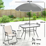 Steel 8 Piece Garden Dining Set With Parasol And 6 Folding Chairs - Velmora