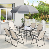 Steel 8 Piece Garden Dining Set With Parasol And 6 Folding Chairs - Velmora