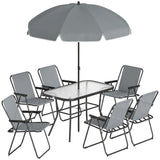 Steel 8 Piece Garden Dining Set With Parasol And 6 Folding Chairs - Velmora