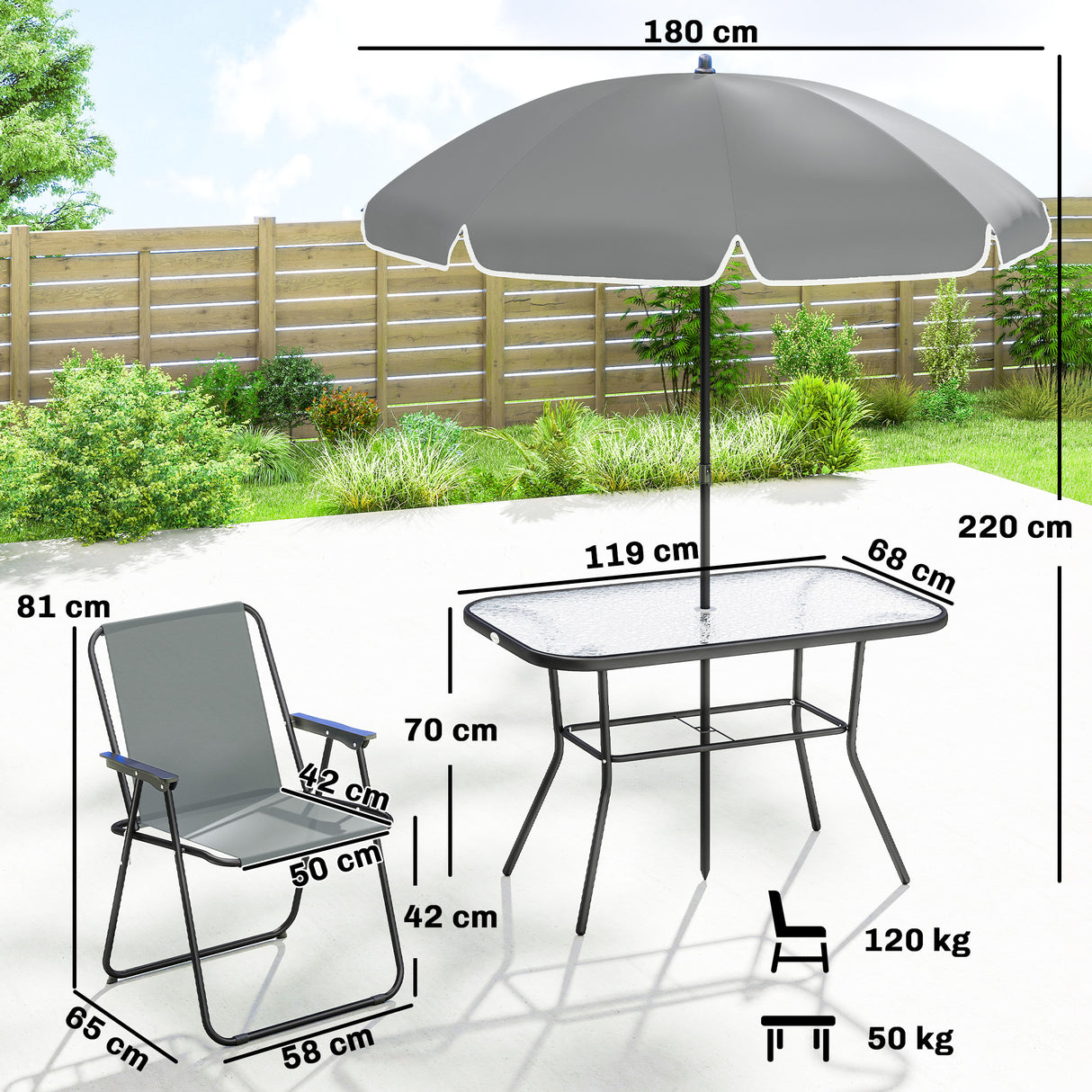 Steel 8 Piece Garden Dining Set With Parasol And 6 Folding Chairs - Velmora