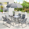 Steel 8 Piece Garden Dining Set With Parasol And 6 Folding Chairs - Velmora