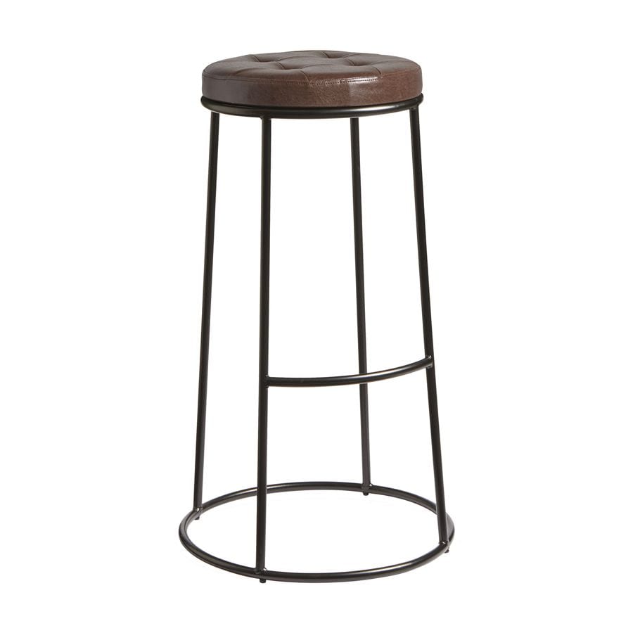 Steel Bar Stool With Faux Leather Seat Pad And Black Metal Frame - Max