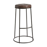 Steel Bar Stool With Faux Leather Seat Pad And Black Metal Frame - Max
