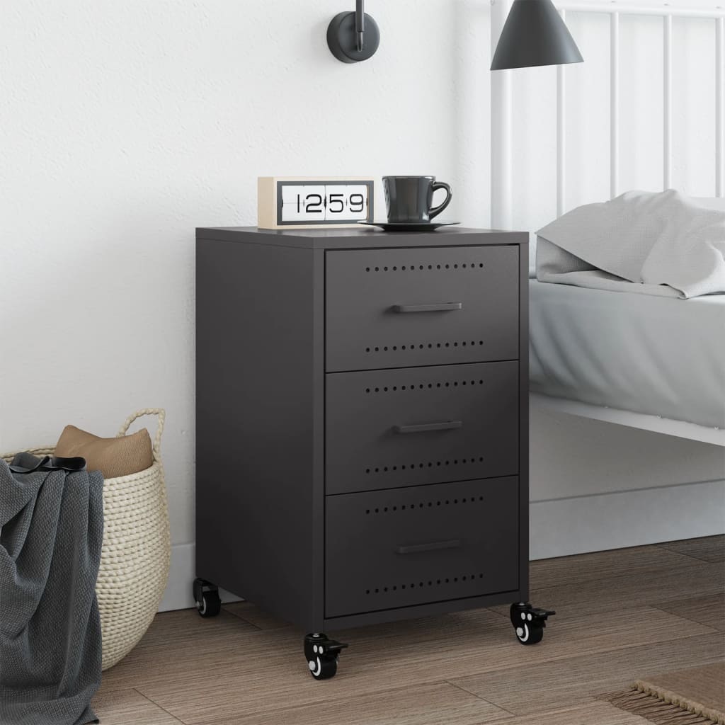 Steel Bedside Cabinet With 3 Drawers - Vantage Home