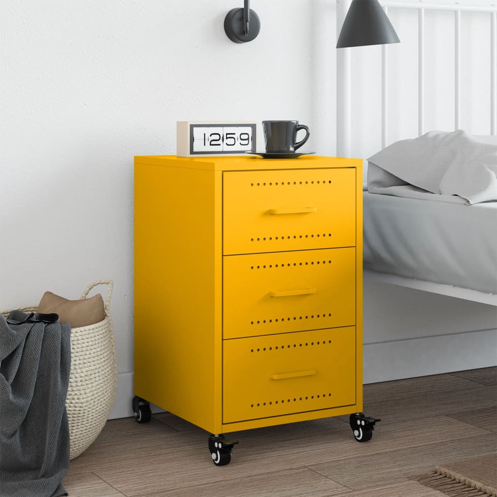 Steel Bedside Cabinet With 3 Drawers - Vantage Home