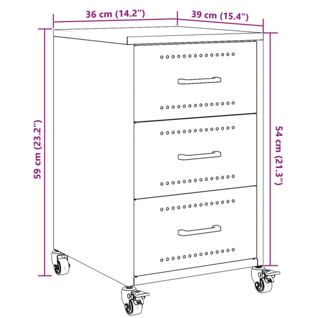 Steel Bedside Cabinet With 3 Drawers - Vantage Home