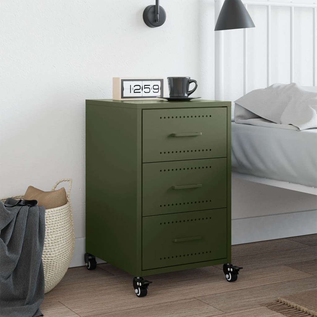 Steel Bedside Cabinet With 3 Drawers - Vantage Home