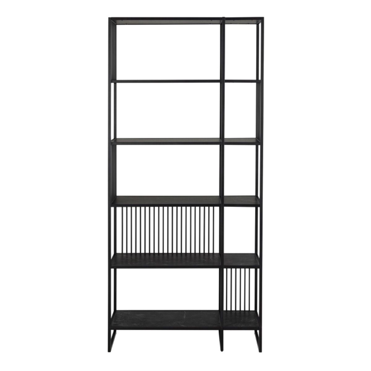 Steel Bookcase With 5 Marble Effect Wooden Shelves - Strington
