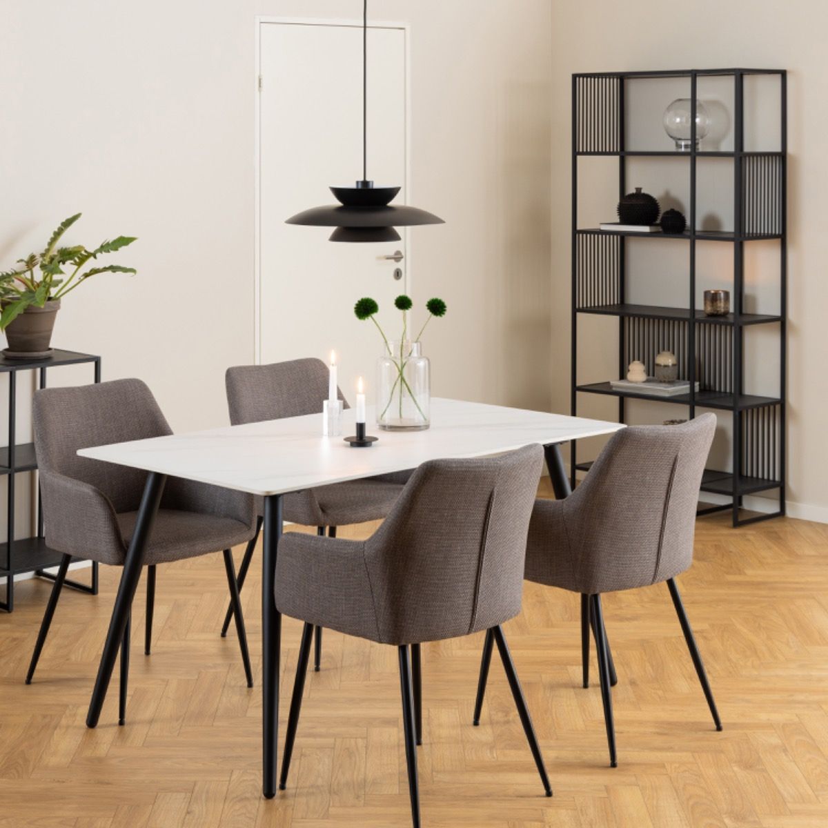 Steel Bookcase With 5 Marble Effect Wooden Shelves - Strington