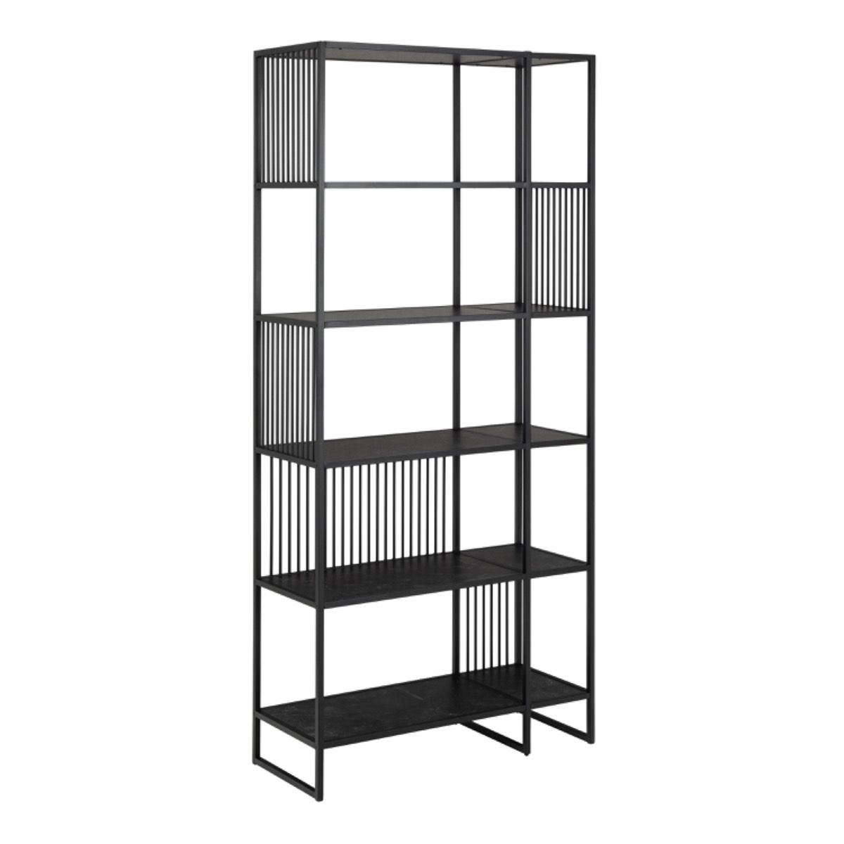 Steel Bookcase With 5 Marble Effect Wooden Shelves - Strington
