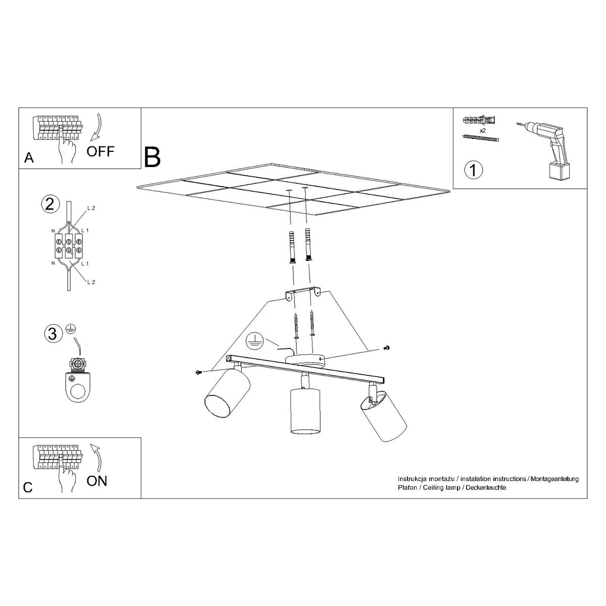 Steel Ceiling Light With 3 Lemmi Lamps - Bittersweet Shimmer