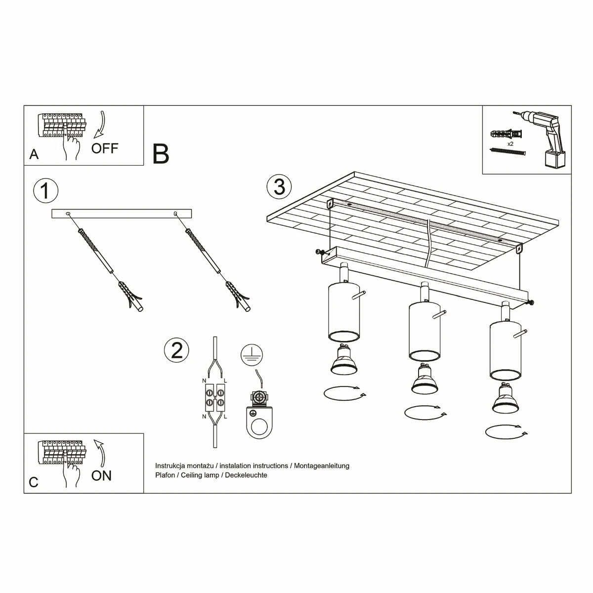 Steel Ceiling Light With 3 Ring Lamps - Bittersweet Shimmer