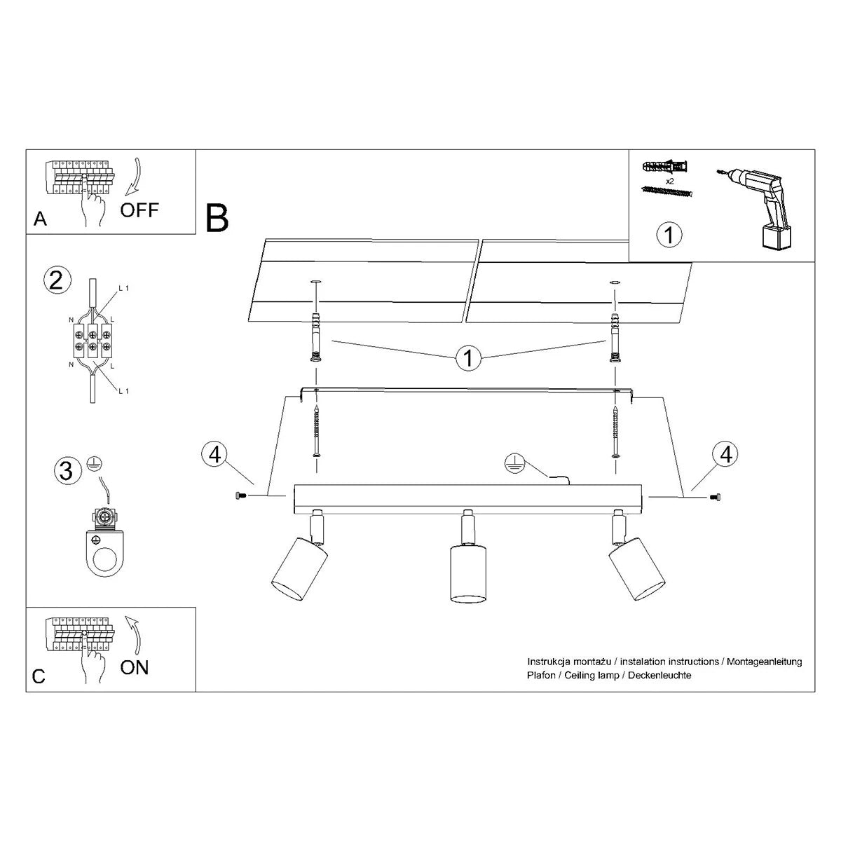 Steel Ceiling Light With 3 Winx Lamps - Bittersweet Shimmer