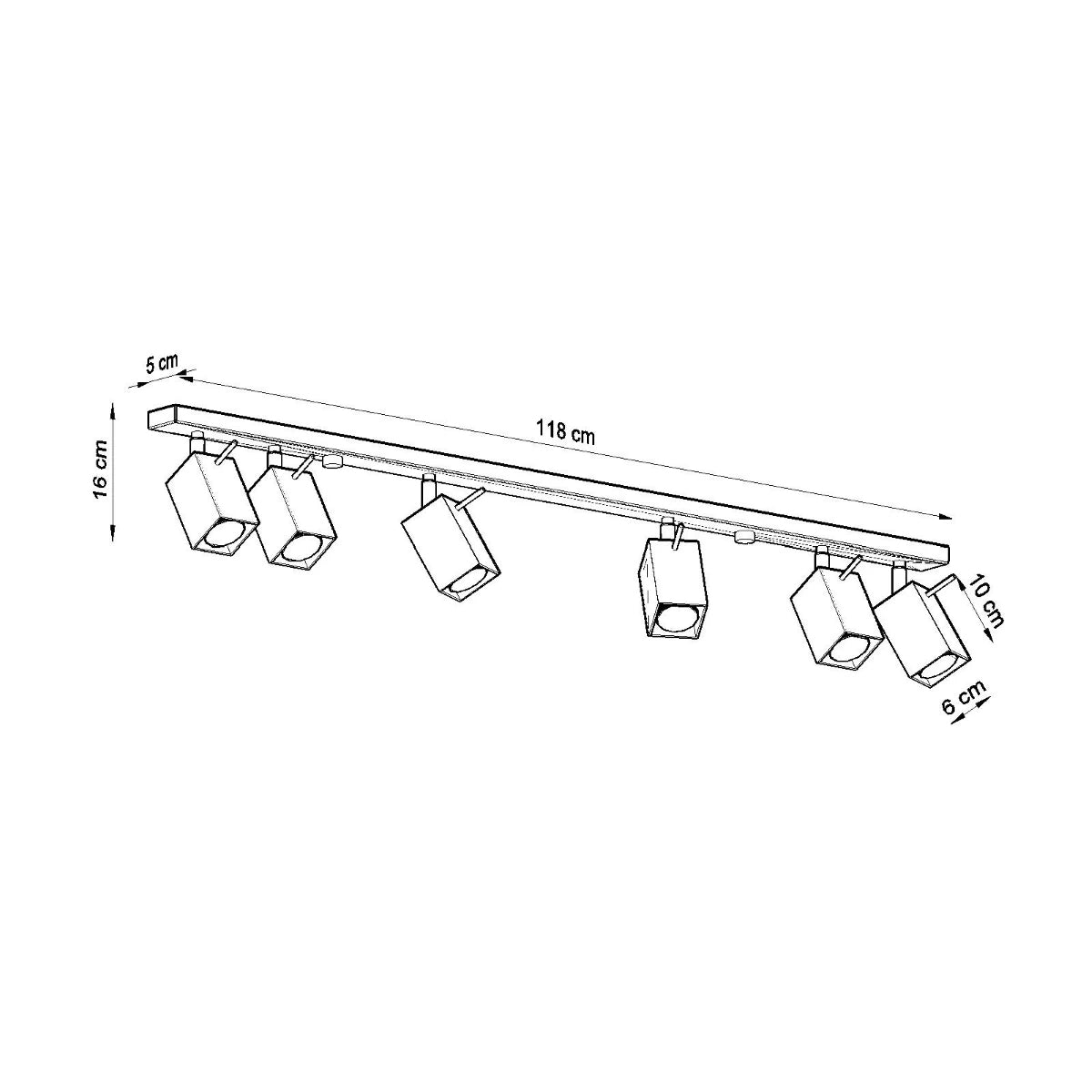 Steel Ceiling Light Rectangular With 6 Merida Lamps - Bittersweet Shimmer