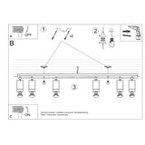 Steel Ceiling Light Rectangular With 6 Merida Lamps - Bittersweet Shimmer