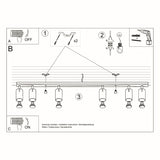 Steel Ceiling Light Rectangular With 6 Ring Lamps - Bittersweet Shimmer