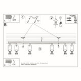 Steel Ceiling Light Rectangular With 6 Ring Lamps - Bittersweet Shimmer